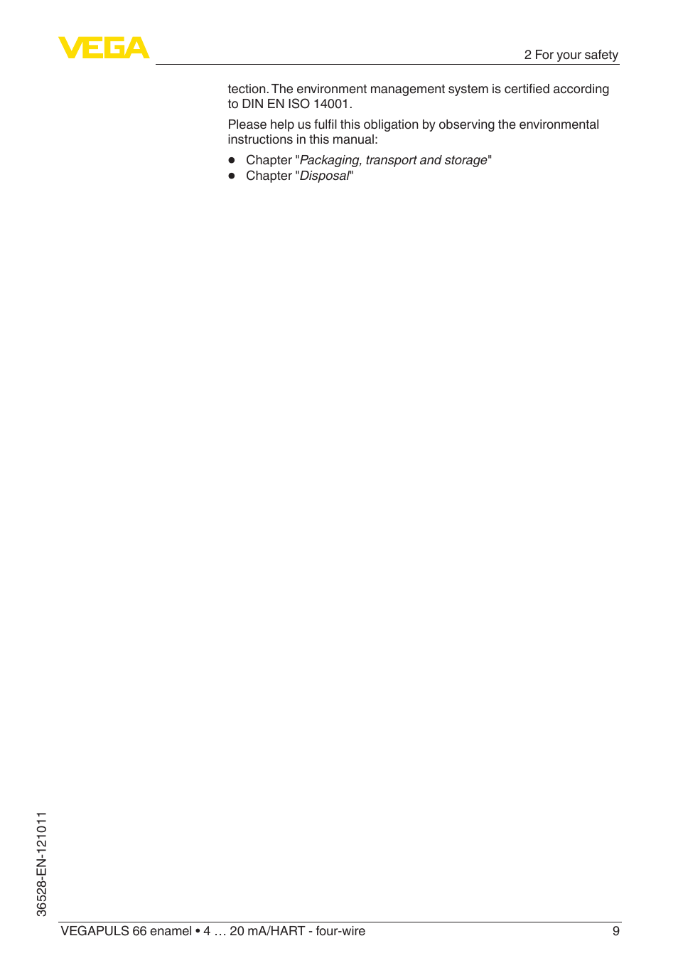 VEGA VEGAPULS 66 (≥ 2.0.0 - ≥ 4.0.0) enamel 4 … 20 mA_HART - four-wire User Manual | Page 9 / 68