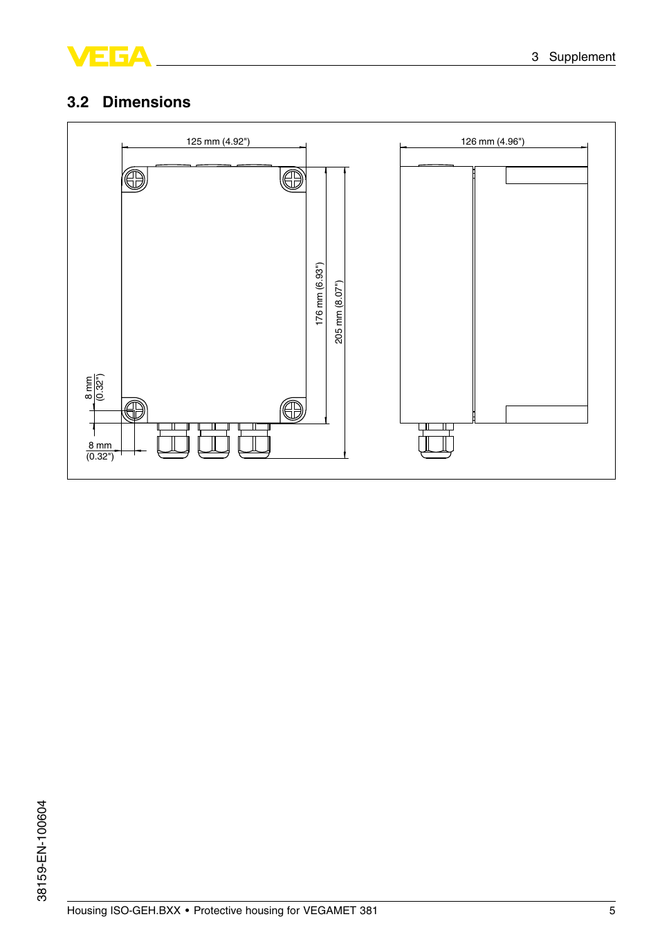 2 dimensions | VEGA Housing ISO-GEH.BXX for VEGAMET 381 User Manual | Page 5 / 8