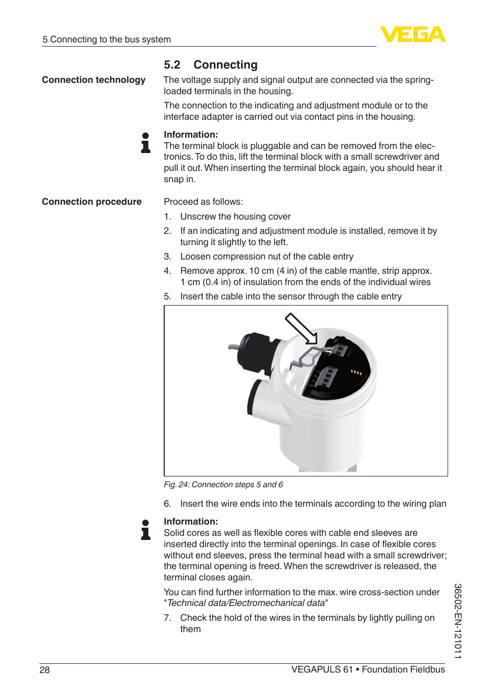 2 connecting | VEGA VEGAPULS 61 (≥ 2.0.0 - ≥ 4.0.0) Foundation Fieldbus User Manual | Page 28 / 88