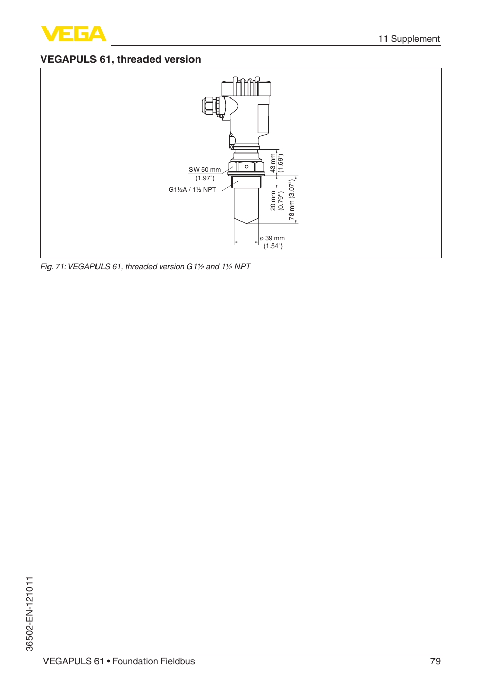 Vegapuls 61, threaded version | VEGA VEGAPULS 61 (≥ 2.0.0 - ≥ 4.0.0) Foundation Fieldbus User Manual | Page 79 / 88