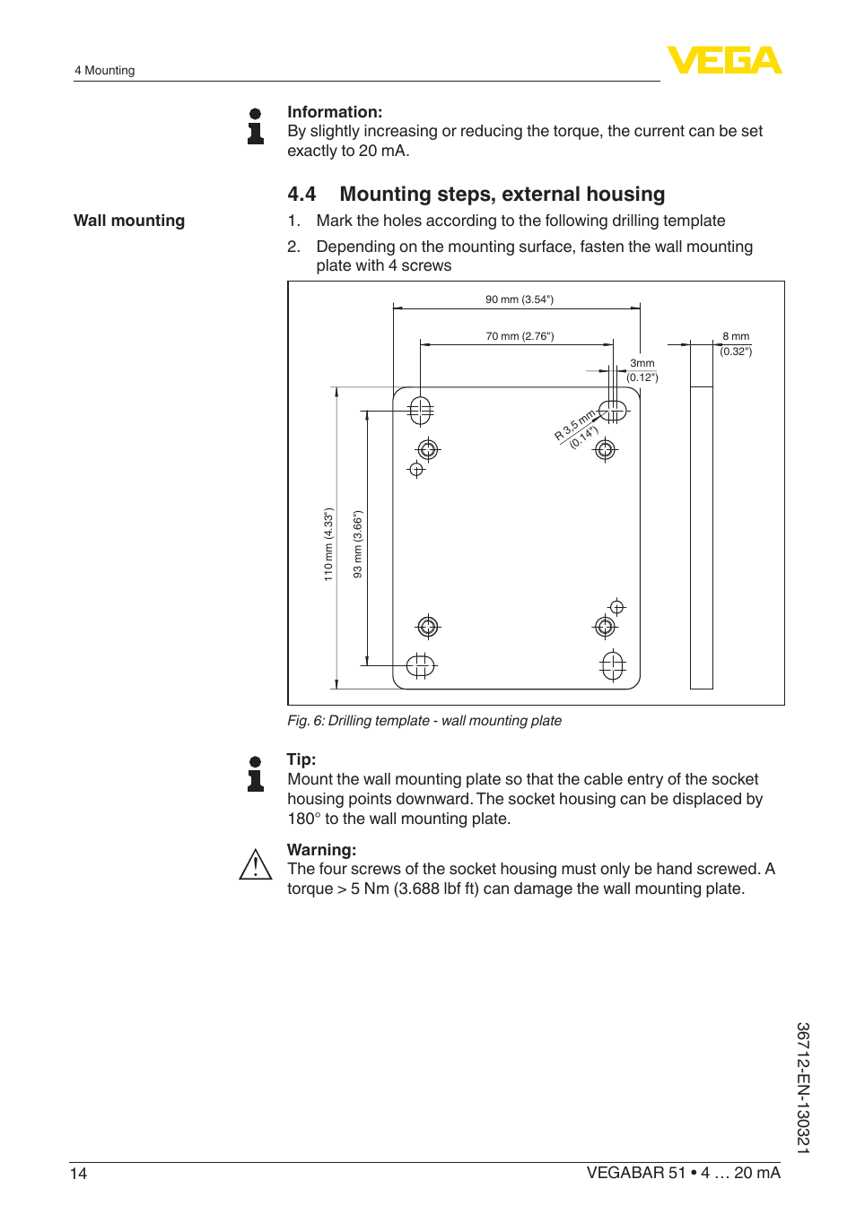 4 mounting steps, external housing | VEGA VEGABAR 51 4 … 20 mA User Manual | Page 14 / 64