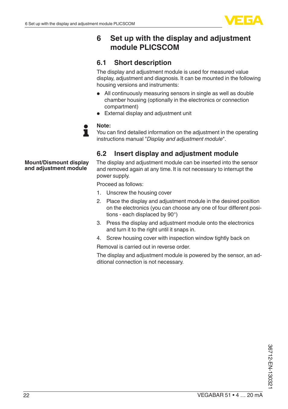 VEGA VEGABAR 51 4 … 20 mA User Manual | Page 22 / 64