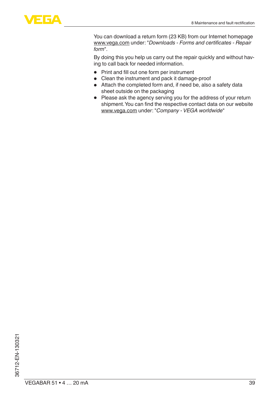 VEGA VEGABAR 51 4 … 20 mA User Manual | Page 39 / 64