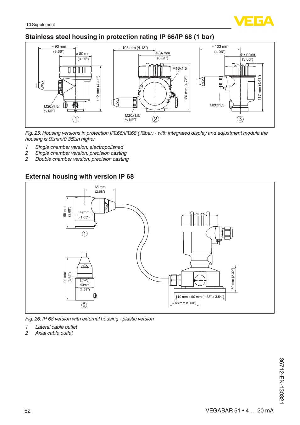 External housing with version ip 68 | VEGA VEGABAR 51 4 … 20 mA User Manual | Page 52 / 64