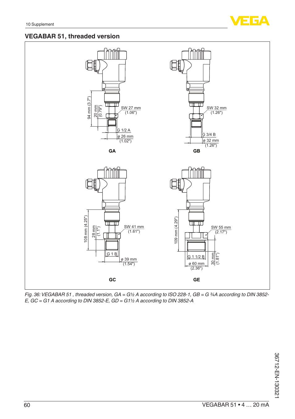Vegabar 51, threaded version | VEGA VEGABAR 51 4 … 20 mA User Manual | Page 60 / 64