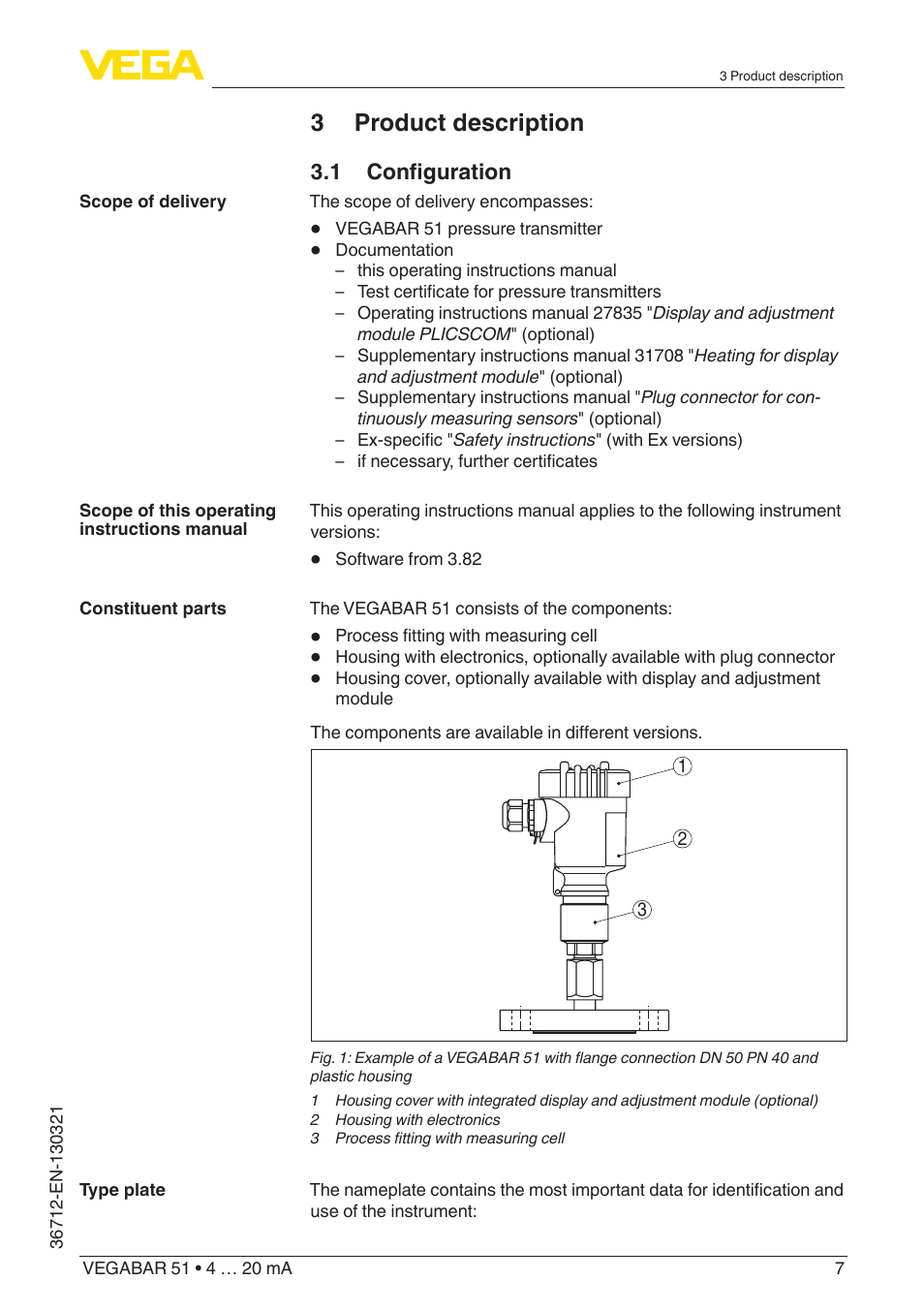 3 product description | VEGA VEGABAR 51 4 … 20 mA User Manual | Page 7 / 64