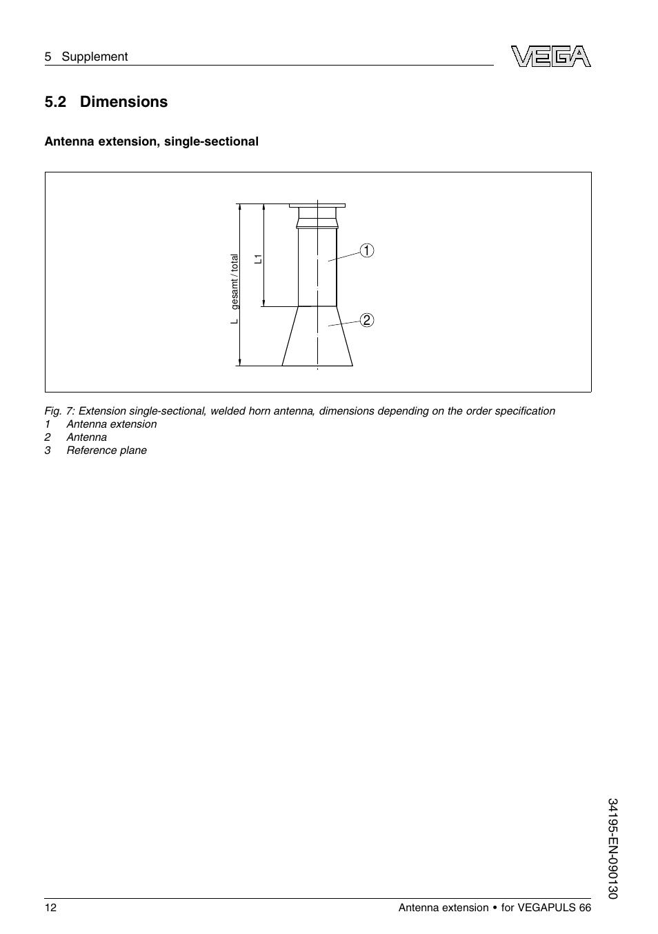2 dimensions, 2 d imensions | VEGA VEGAPULS 66 Antenna extension User Manual | Page 12 / 20