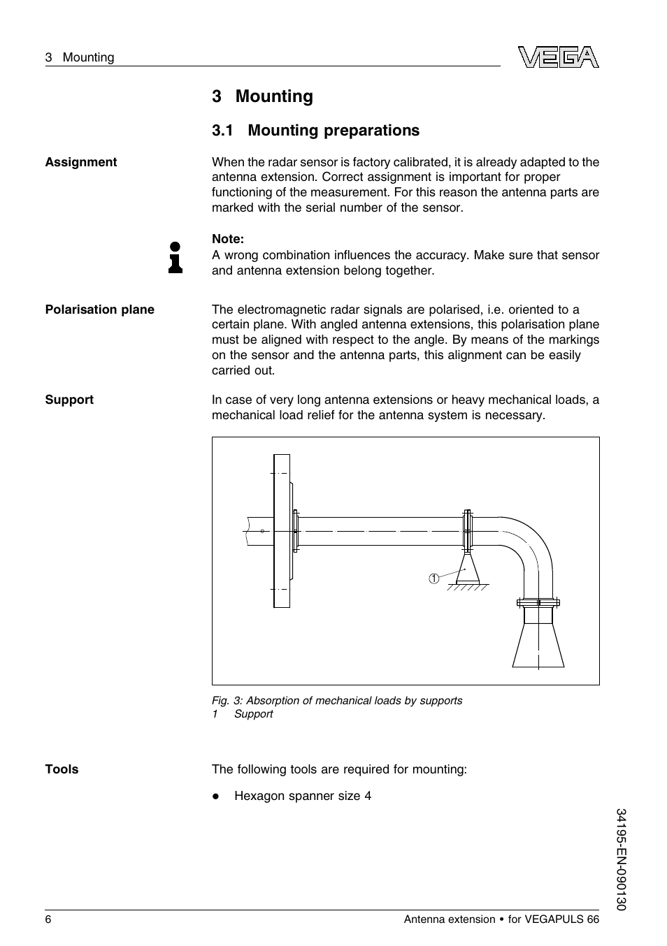 3 mounting, 1 mounting preparations, 3mounting | 1 m ounting preparations | VEGA VEGAPULS 66 Antenna extension User Manual | Page 6 / 20