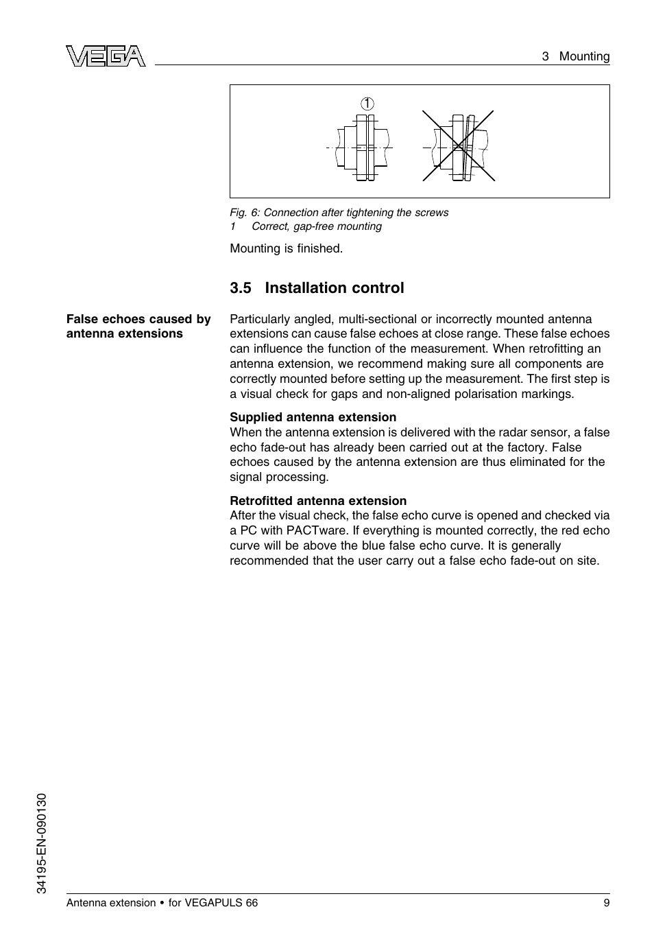 5 installation control, 5 i nstallation control | VEGA VEGAPULS 66 Antenna extension User Manual | Page 9 / 20