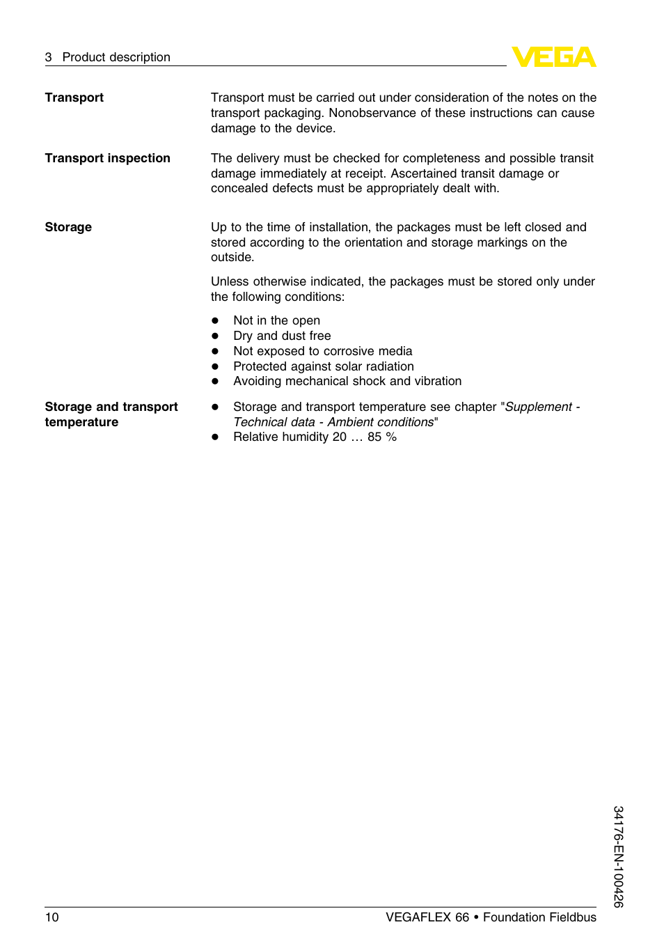 VEGA VEGAFLEX 66 (-200…+400°C) Foundation Fieldbus User Manual | Page 10 / 68