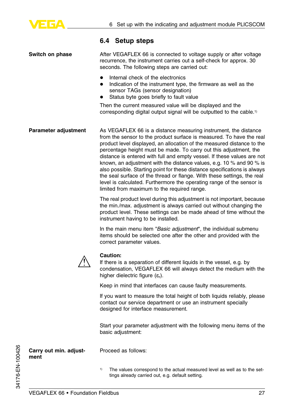 4 setup steps | VEGA VEGAFLEX 66 (-200…+400°C) Foundation Fieldbus User Manual | Page 27 / 68