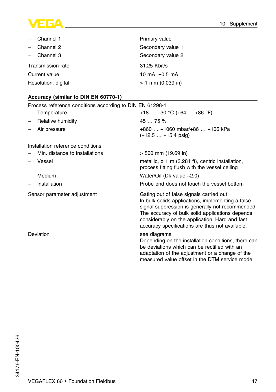 VEGA VEGAFLEX 66 (-200…+400°C) Foundation Fieldbus User Manual | Page 47 / 68