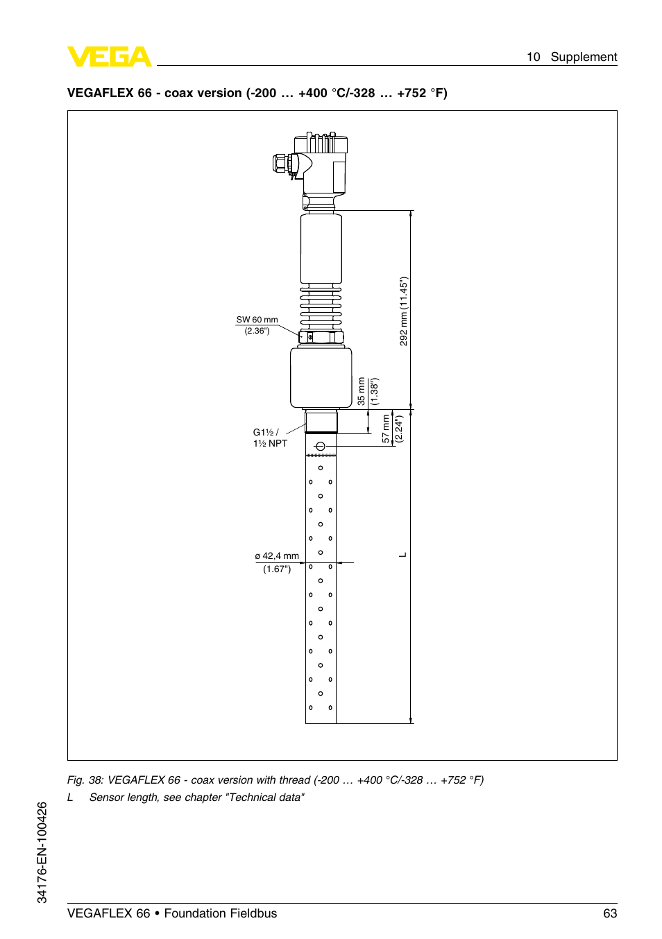 VEGA VEGAFLEX 66 (-200…+400°C) Foundation Fieldbus User Manual | Page 63 / 68