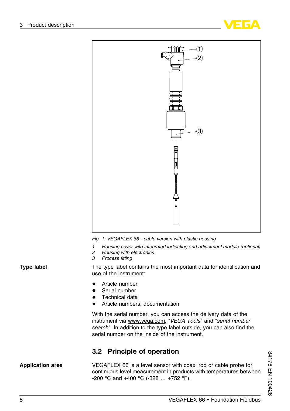 2 principle of operation | VEGA VEGAFLEX 66 (-200…+400°C) Foundation Fieldbus User Manual | Page 8 / 68