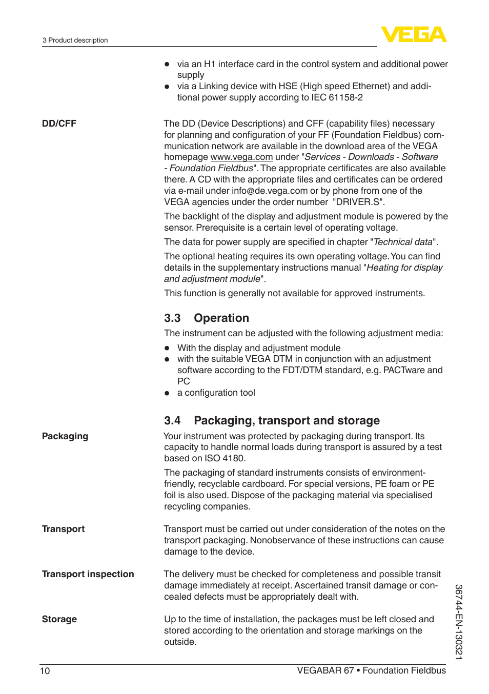 VEGA VEGABAR 67 Foundation Fieldbus User Manual | Page 10 / 72