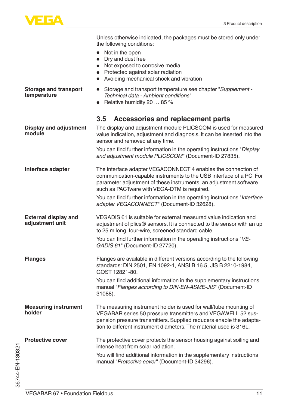VEGA VEGABAR 67 Foundation Fieldbus User Manual | Page 11 / 72