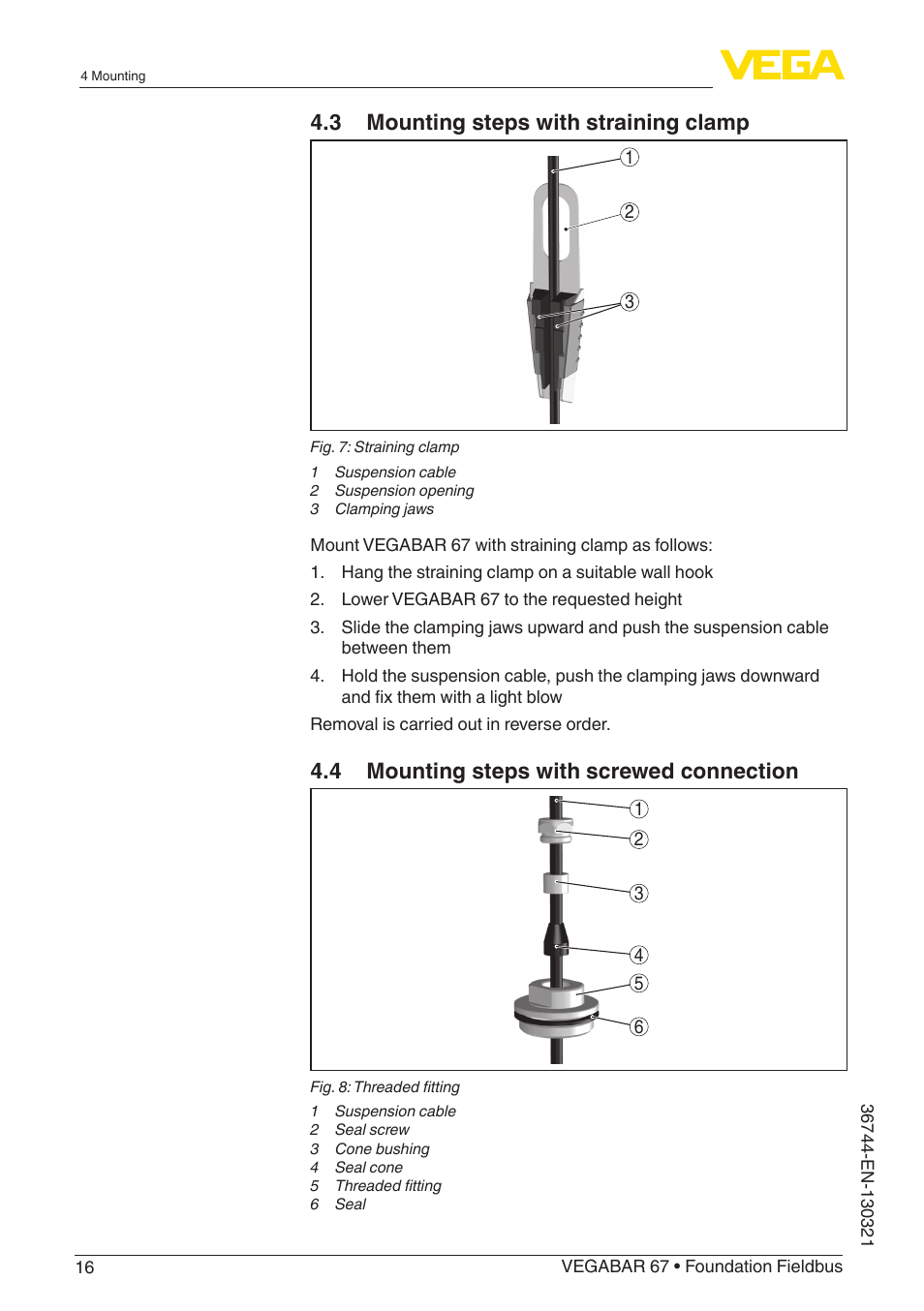 3 mounting steps with straining clamp, 4 mounting steps with screwed connection | VEGA VEGABAR 67 Foundation Fieldbus User Manual | Page 16 / 72