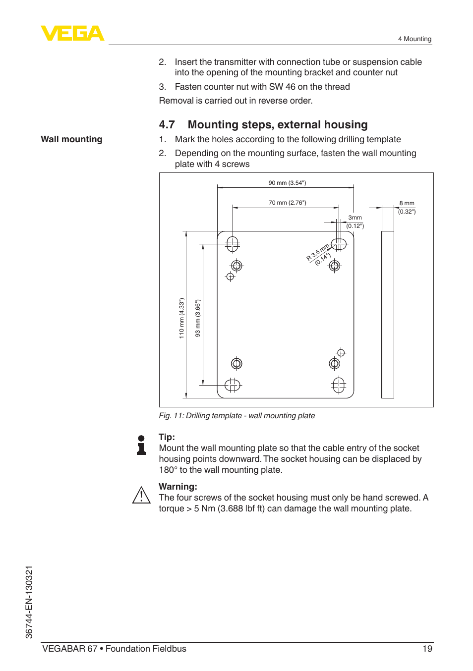 7 mounting steps, external housing | VEGA VEGABAR 67 Foundation Fieldbus User Manual | Page 19 / 72