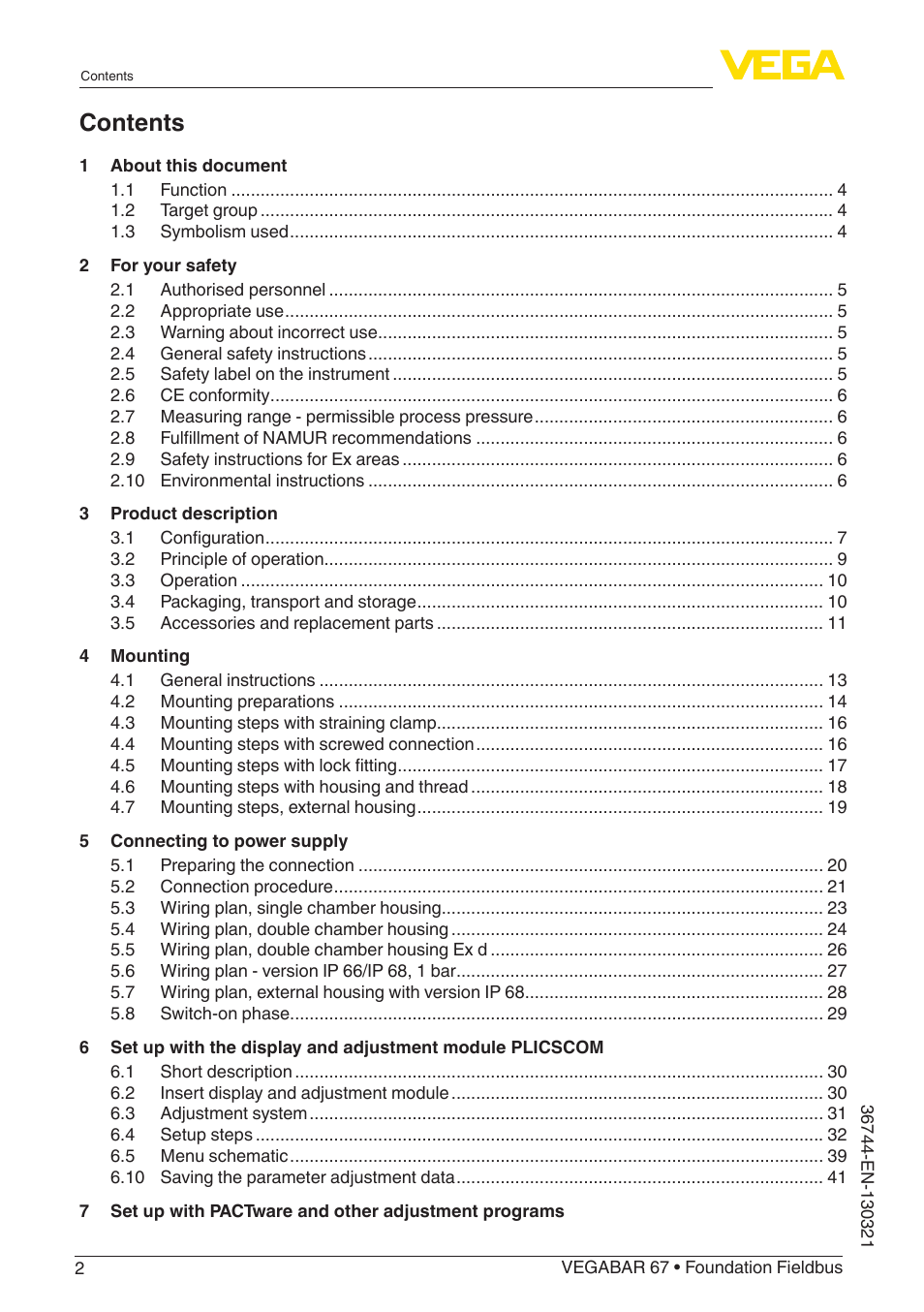 VEGA VEGABAR 67 Foundation Fieldbus User Manual | Page 2 / 72