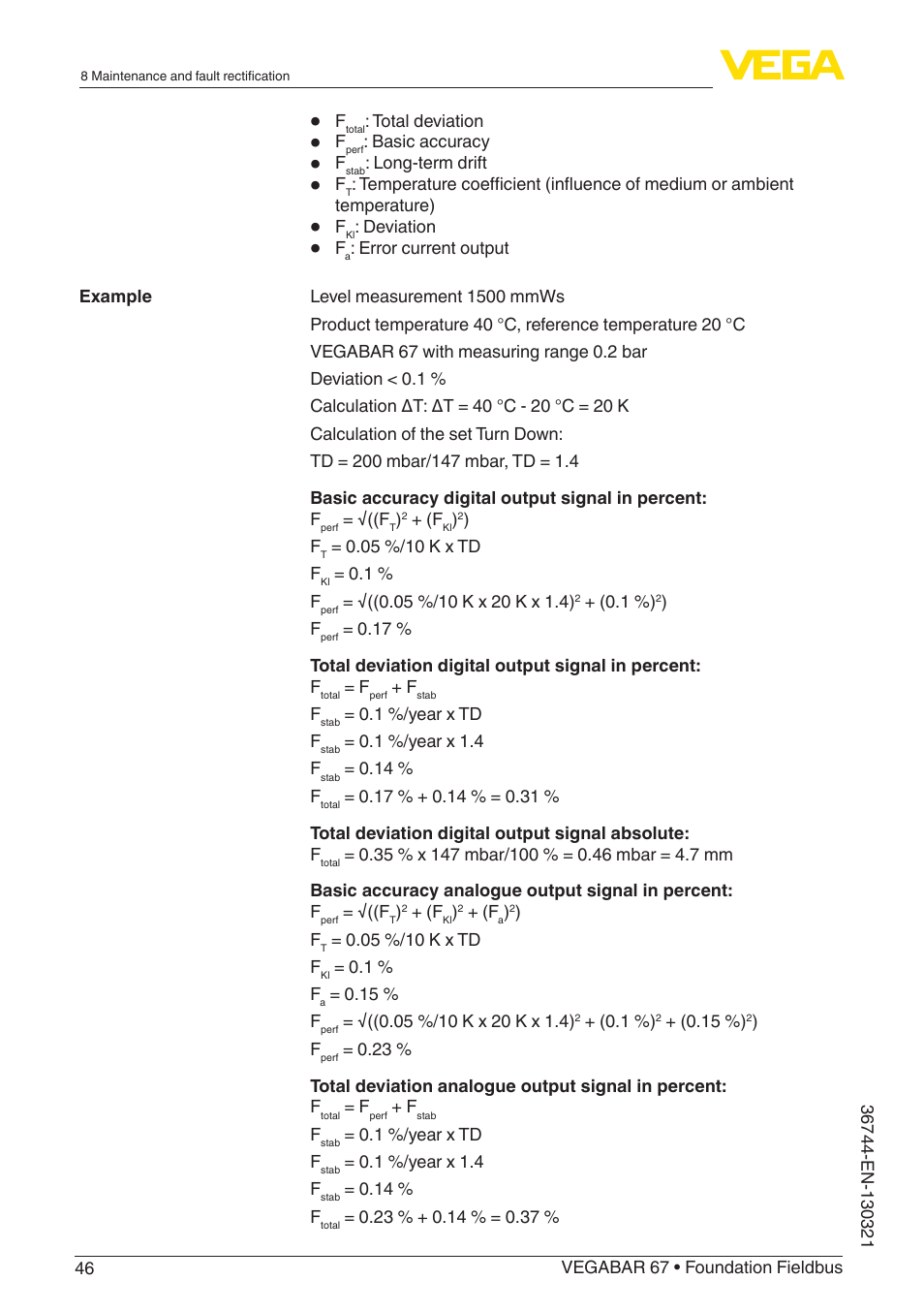 VEGA VEGABAR 67 Foundation Fieldbus User Manual | Page 46 / 72