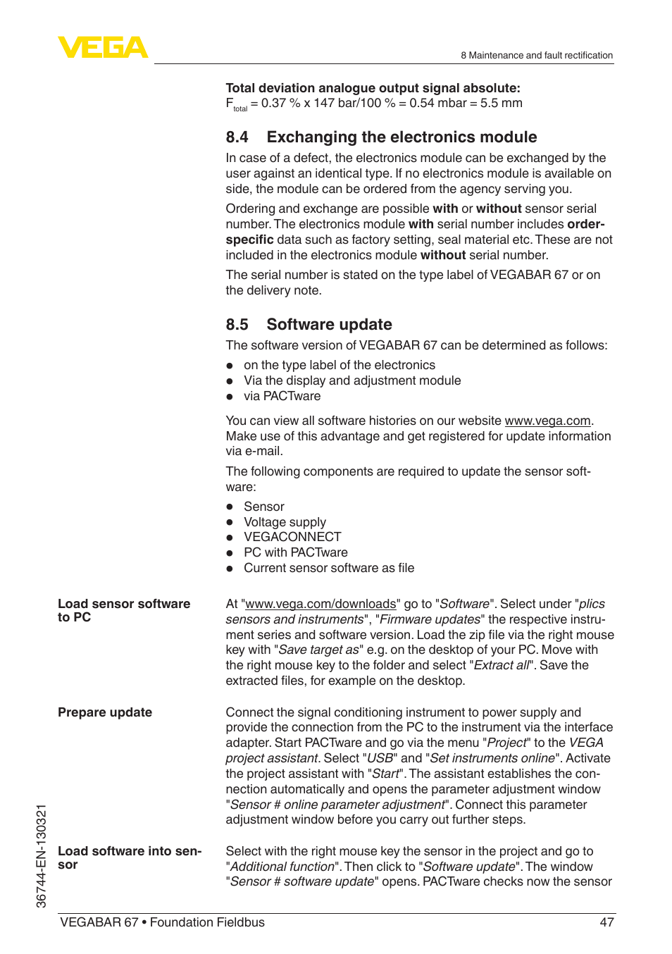 VEGA VEGABAR 67 Foundation Fieldbus User Manual | Page 47 / 72