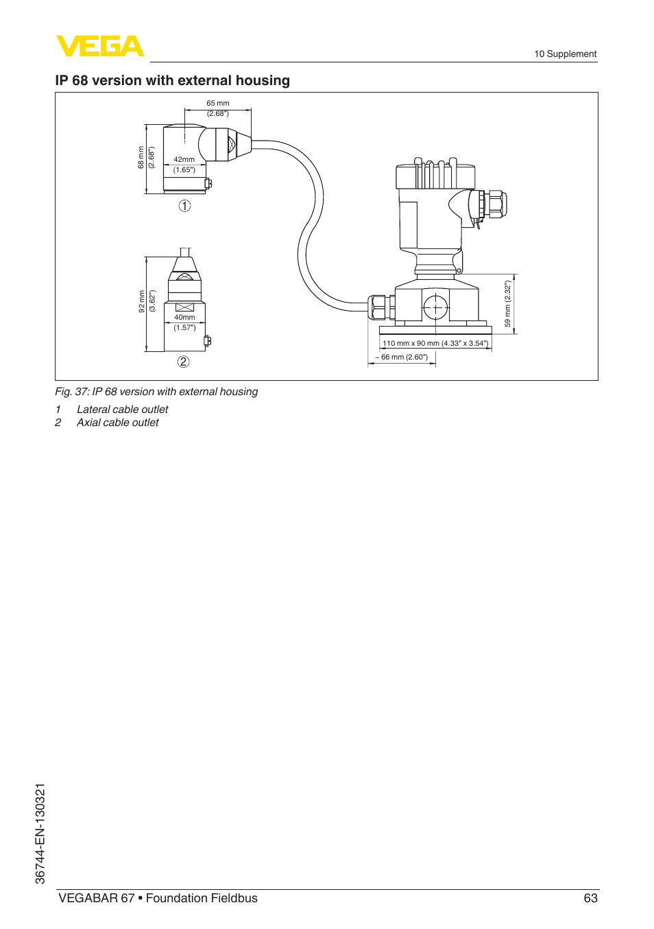 Ip 68 version with external housing | VEGA VEGABAR 67 Foundation Fieldbus User Manual | Page 63 / 72