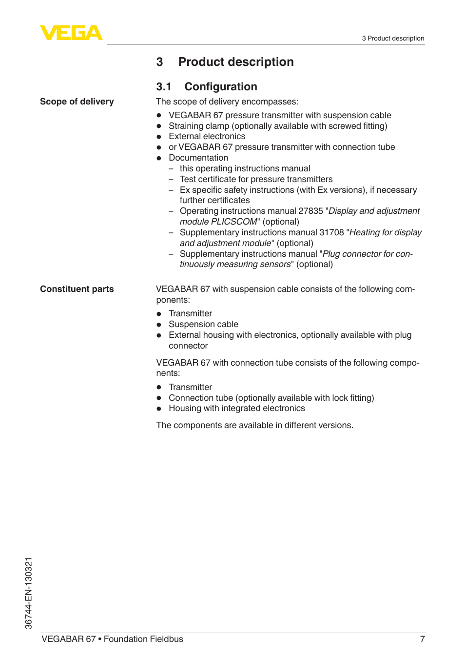 3 product description | VEGA VEGABAR 67 Foundation Fieldbus User Manual | Page 7 / 72