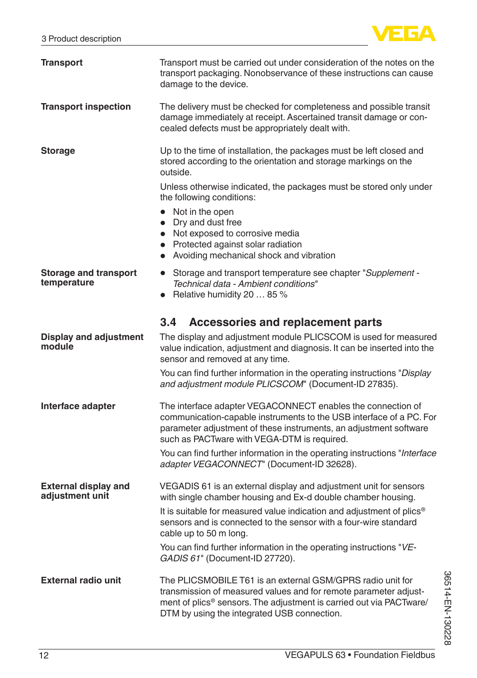 VEGA VEGAPULS 63 (≥ 2.0.0 - ≥ 4.0.0) Foundation Fieldbus User Manual | Page 12 / 84
