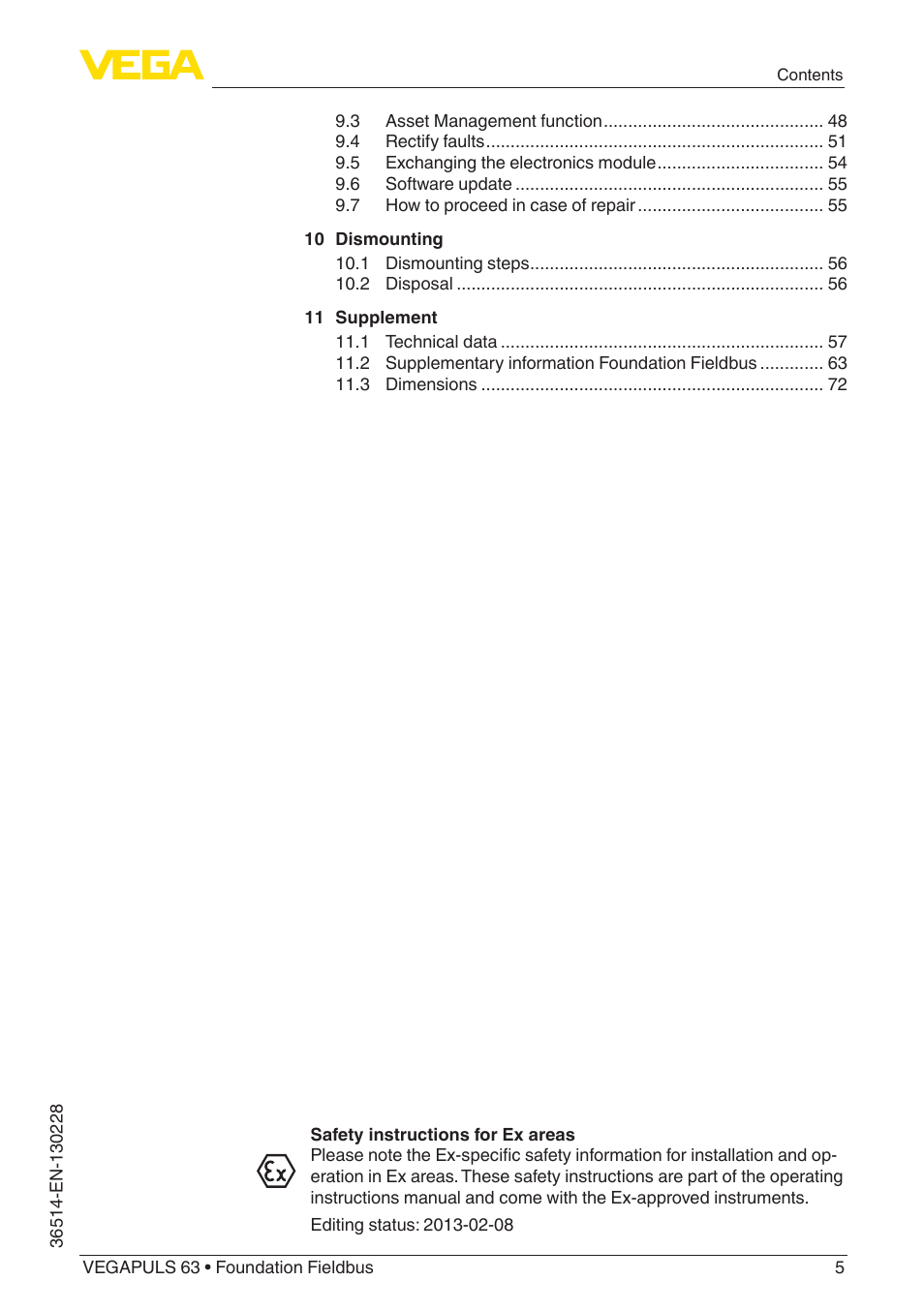 VEGA VEGAPULS 63 (≥ 2.0.0 - ≥ 4.0.0) Foundation Fieldbus User Manual | Page 5 / 84