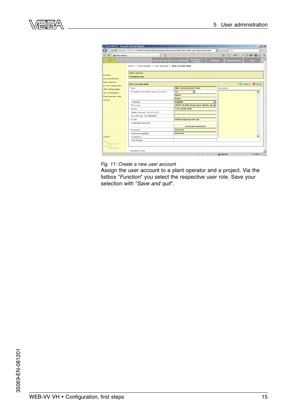 VEGA WEB-VV VH User Manual | Page 15 / 24