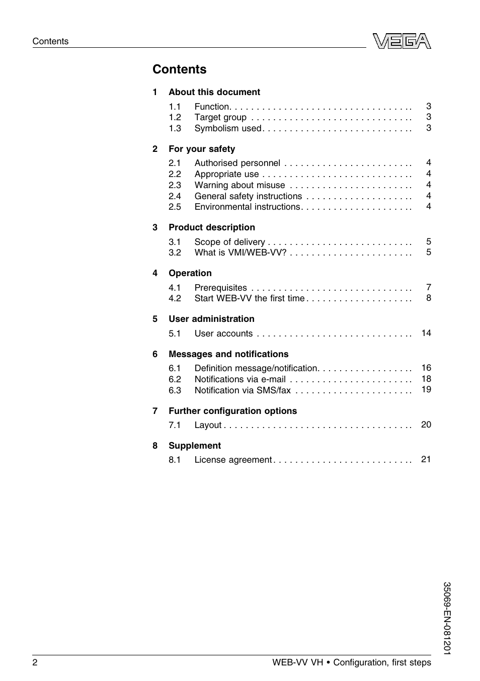VEGA WEB-VV VH User Manual | Page 2 / 24