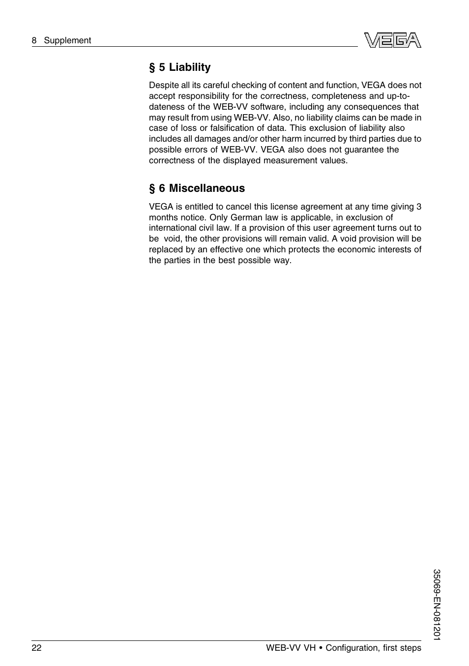 VEGA WEB-VV VH User Manual | Page 22 / 24