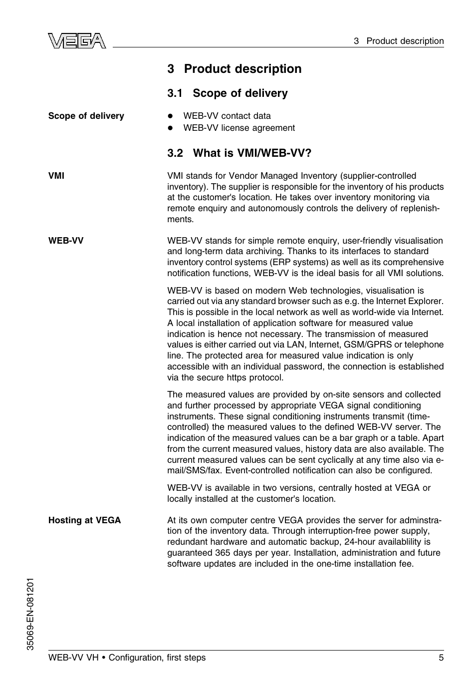 3 product description, 1 scope of delivery, 2 what is vmi/web–vv | 3product description | VEGA WEB-VV VH User Manual | Page 5 / 24