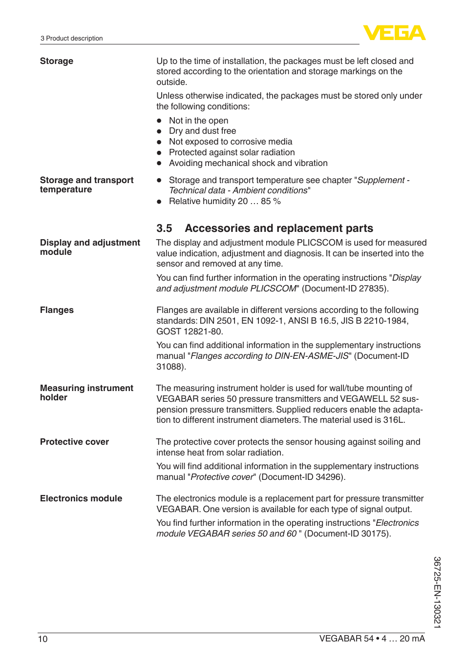 VEGA VEGABAR 54 4 … 20 mA User Manual | Page 10 / 76