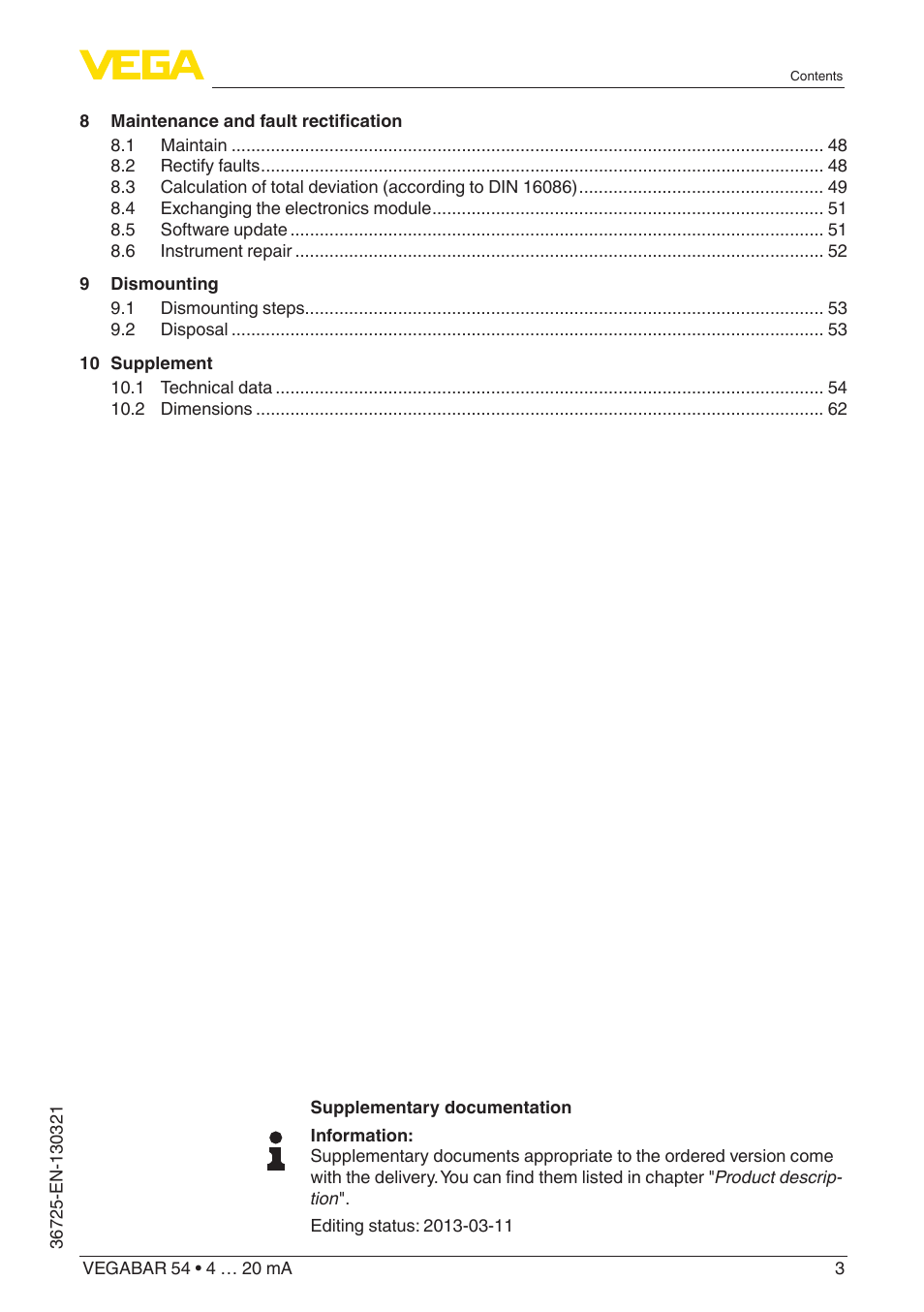 VEGA VEGABAR 54 4 … 20 mA User Manual | Page 3 / 76