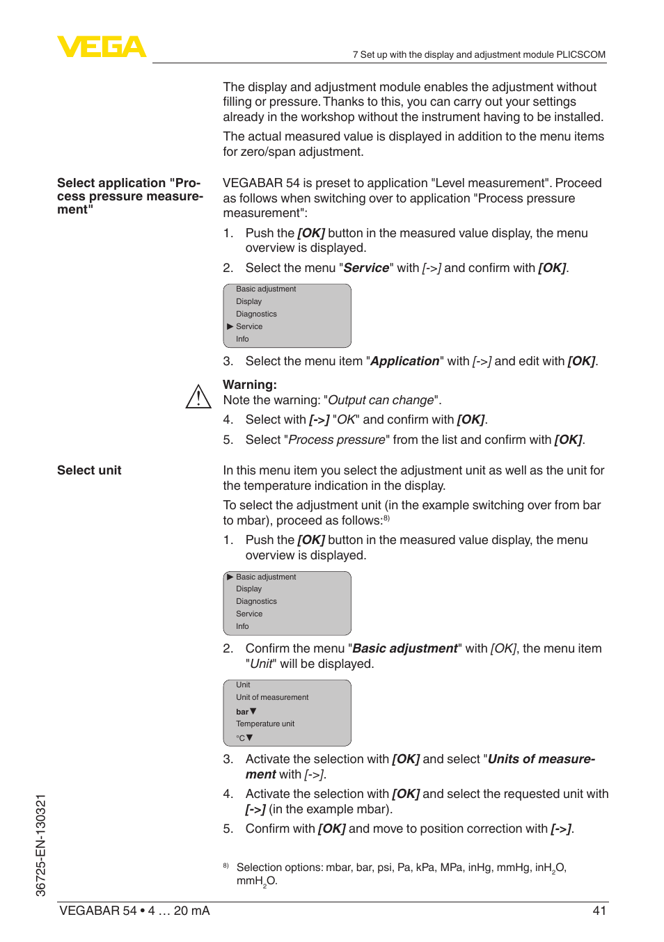 VEGA VEGABAR 54 4 … 20 mA User Manual | Page 41 / 76