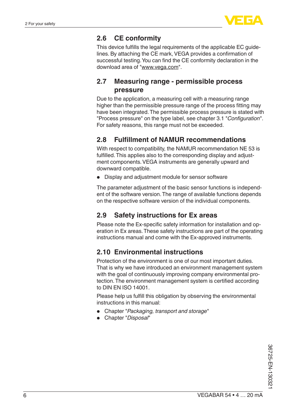 VEGA VEGABAR 54 4 … 20 mA User Manual | Page 6 / 76