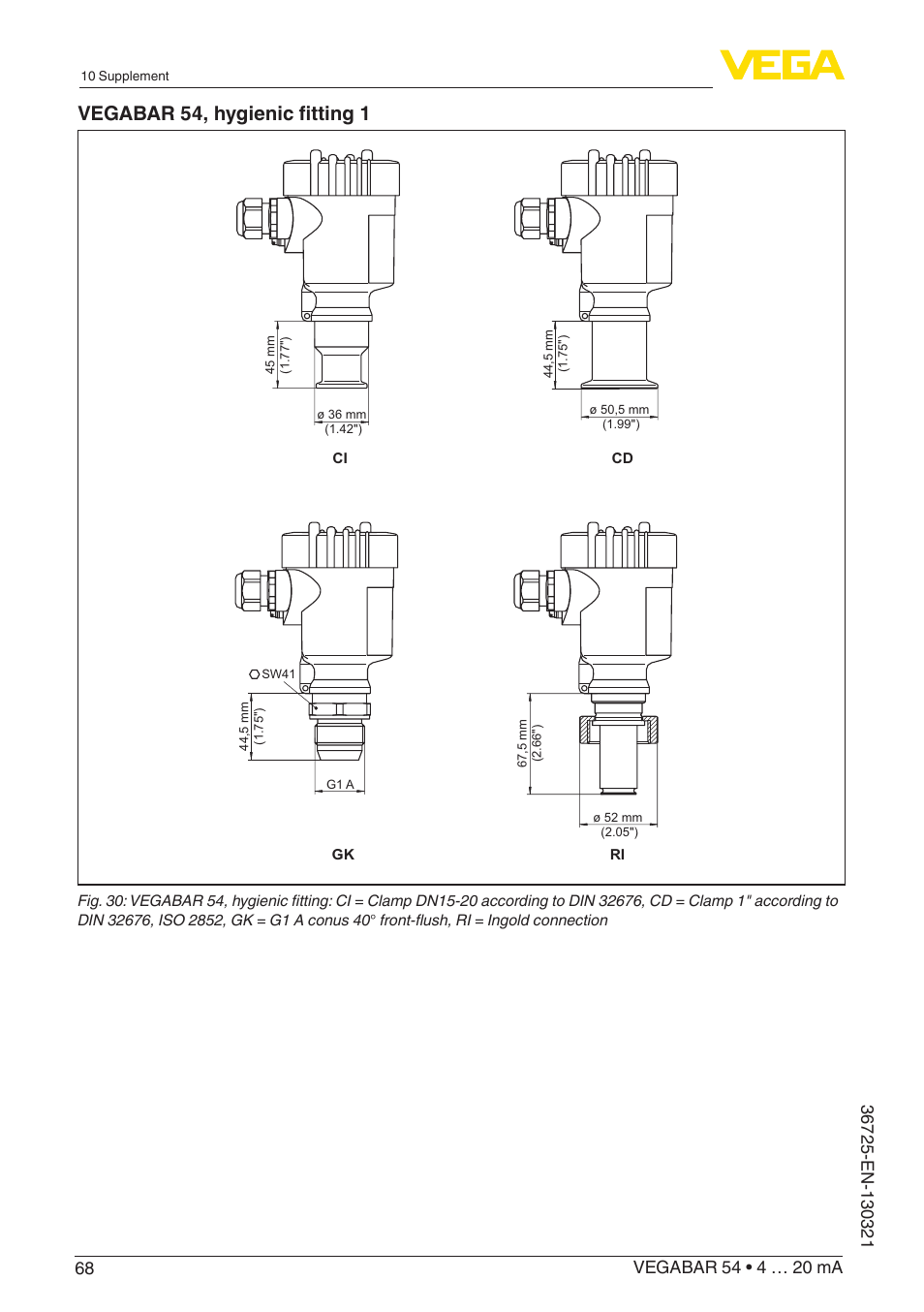 Vegabar 54, hygienic fitting 1 | VEGA VEGABAR 54 4 … 20 mA User Manual | Page 68 / 76