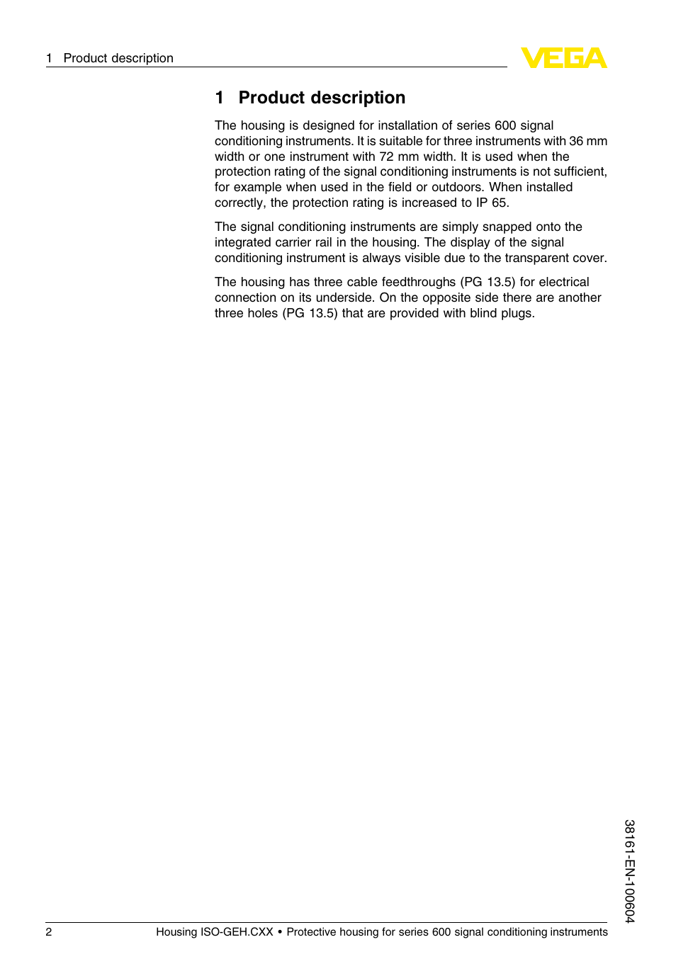 1 product description, 1product description | VEGA Housing ISO-GEH.CXX for series 600 signal conditioning instruments User Manual | Page 2 / 8