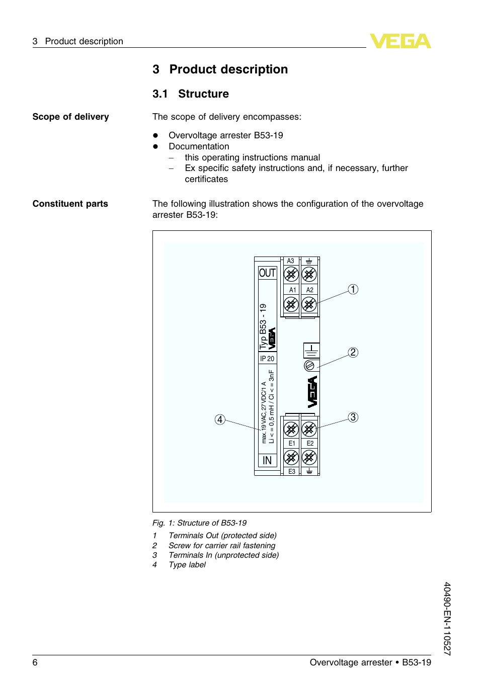 3 product description, 1 structure, 3product description | Out in | VEGA B53-19 User Manual | Page 6 / 20