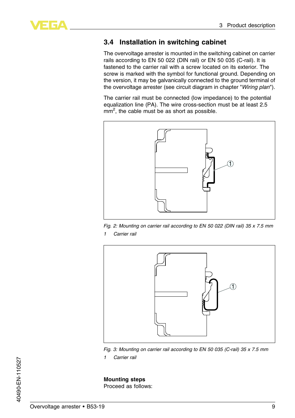 4 installation in switching cabinet | VEGA B53-19 User Manual | Page 9 / 20