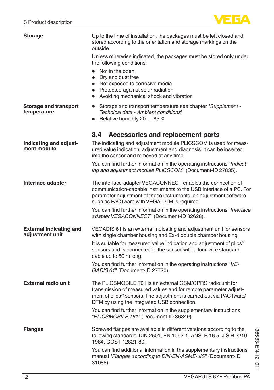 4 accessories and replacement parts | VEGA VEGAPULS 67 (≥ 2.0.0 - ≥ 4.0.0) Profibus PA User Manual | Page 12 / 80