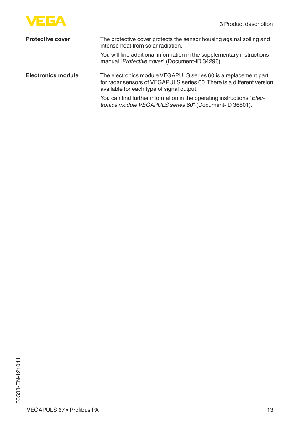VEGA VEGAPULS 67 (≥ 2.0.0 - ≥ 4.0.0) Profibus PA User Manual | Page 13 / 80