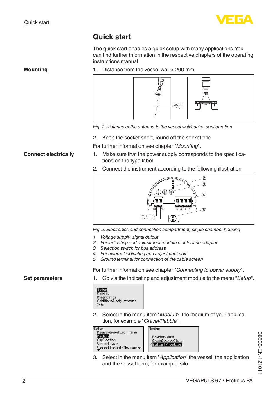 Quick start | VEGA VEGAPULS 67 (≥ 2.0.0 - ≥ 4.0.0) Profibus PA User Manual | Page 2 / 80