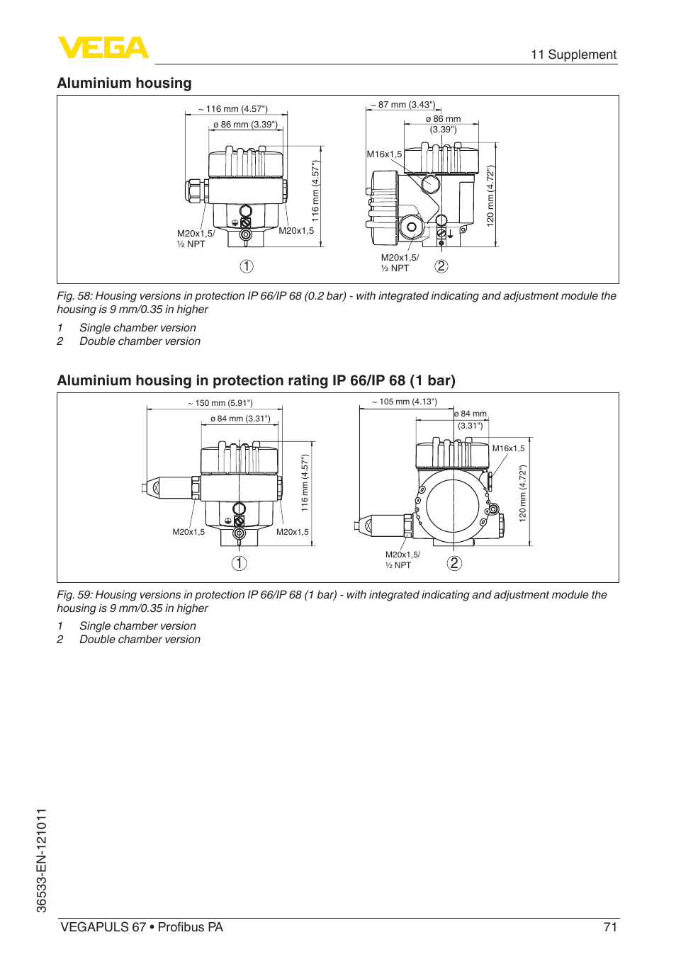 Aluminium housing | VEGA VEGAPULS 67 (≥ 2.0.0 - ≥ 4.0.0) Profibus PA User Manual | Page 71 / 80