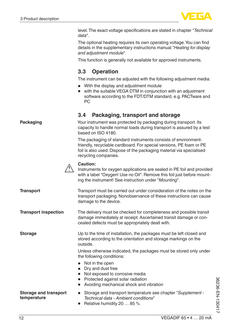 VEGA VEGADIF 65 4 … 20 mA User Manual | Page 12 / 88