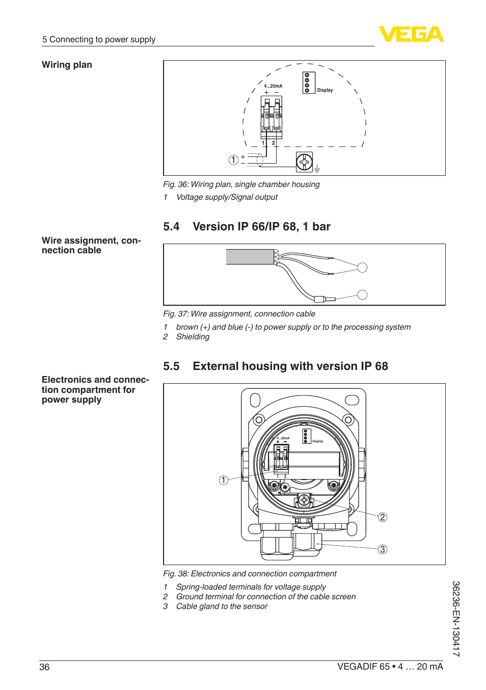 5 external housing with version ip 68 | VEGA VEGADIF 65 4 … 20 mA User Manual | Page 36 / 88