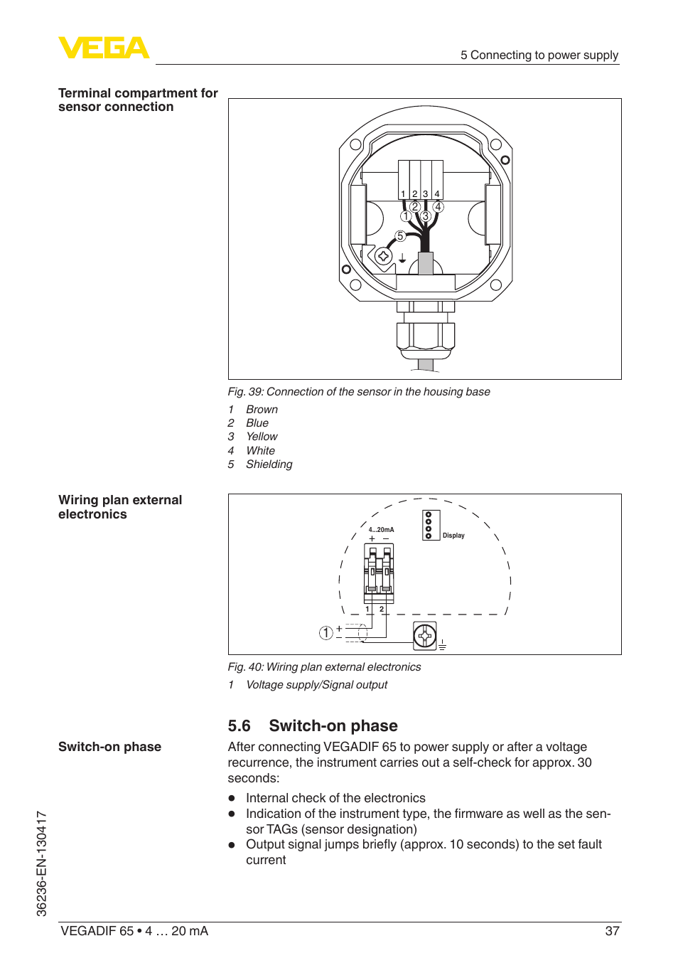 6 switch-on phase | VEGA VEGADIF 65 4 … 20 mA User Manual | Page 37 / 88