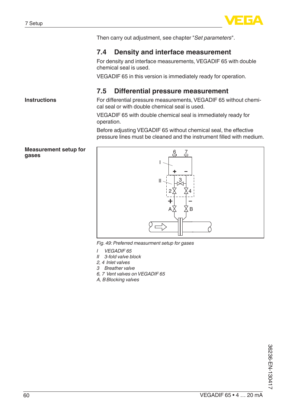 4 density and interface measurement, 5 differential pressure measurement | VEGA VEGADIF 65 4 … 20 mA User Manual | Page 60 / 88