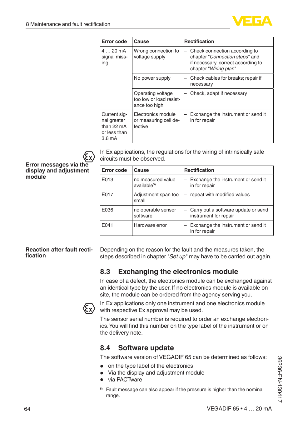 3 exchanging the electronics module, 4 software update | VEGA VEGADIF 65 4 … 20 mA User Manual | Page 64 / 88